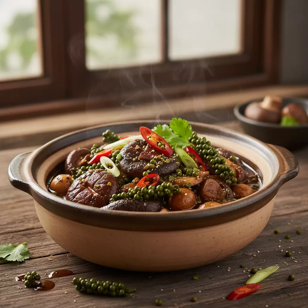 Nấm kho tiêu xanh  món mặn đưa cơm đặc trưng của ẩm thực chay Việt