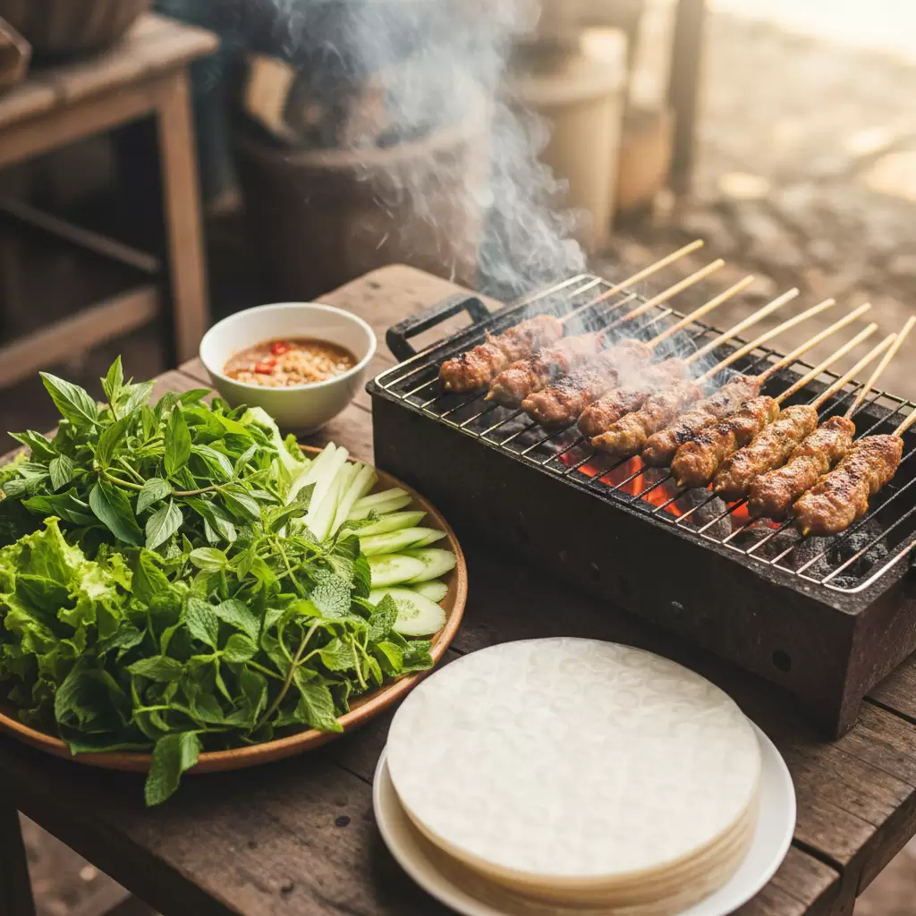 Nem lụi  Một trong những món cuốn đặc sản lừng danh của miền Trung