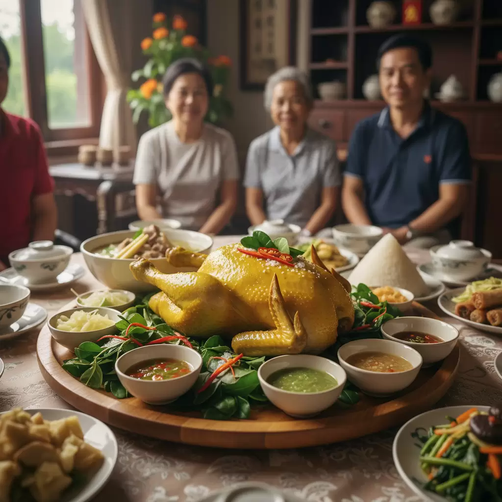 Gà luộc lá chanh  biểu tượng của sự khởi đầu thuận lợi và may mắn