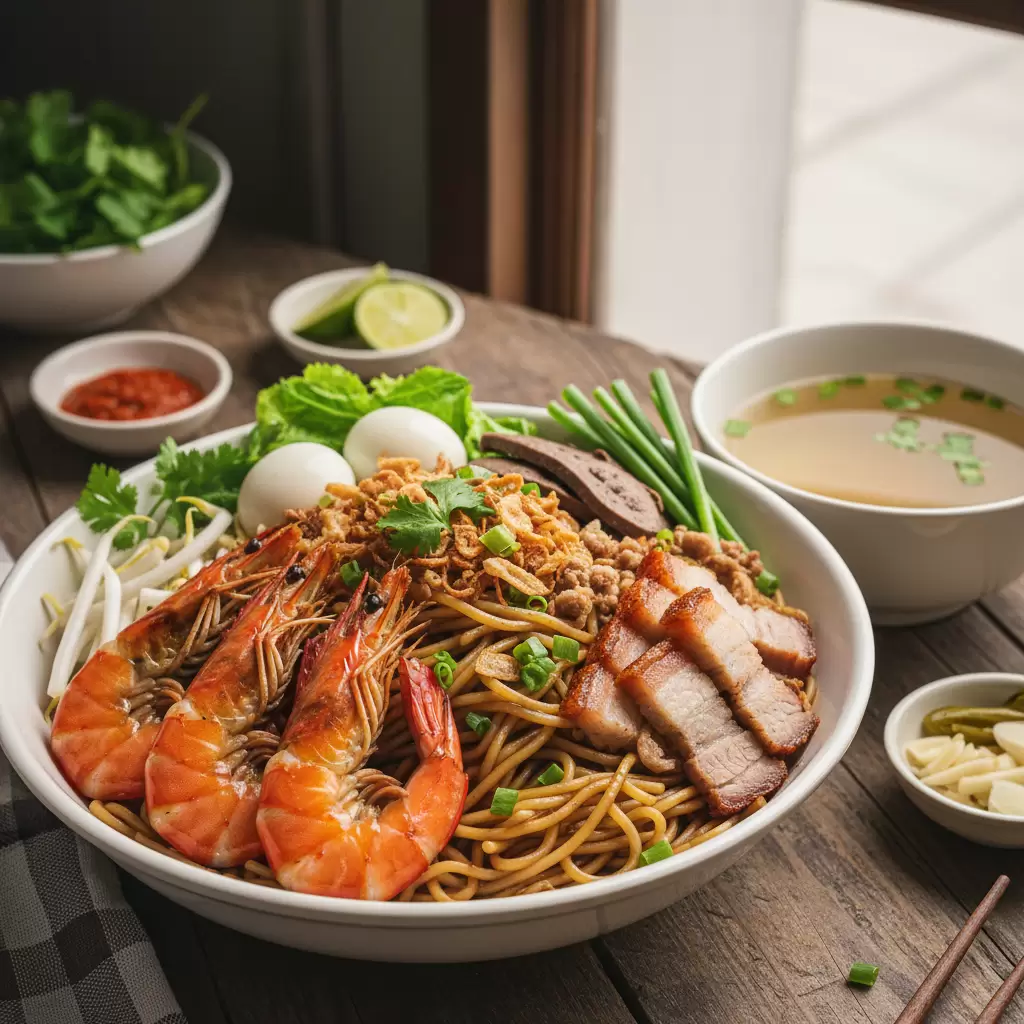 Hủ tiếu Nam Vang với sợi hủ tiếu dai và nước dùng thanh ngọt từ xương