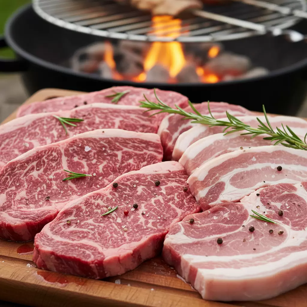 Lựa chọn thịt có tỷ lệ nạc mỡ cân đối giúp món nướng mọng nước hơn