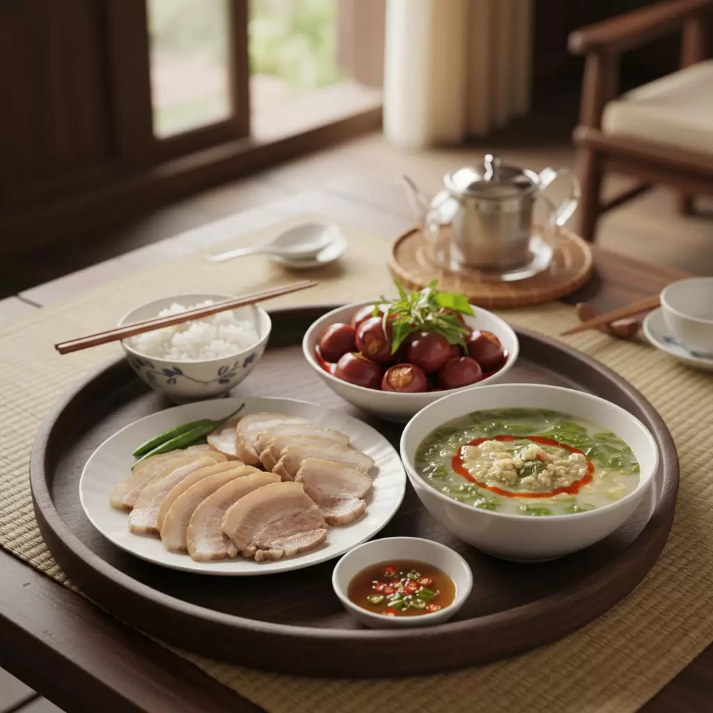 Thực đơn cơm gia đình miền Bắc với các món ăn dân dã và thanh tao