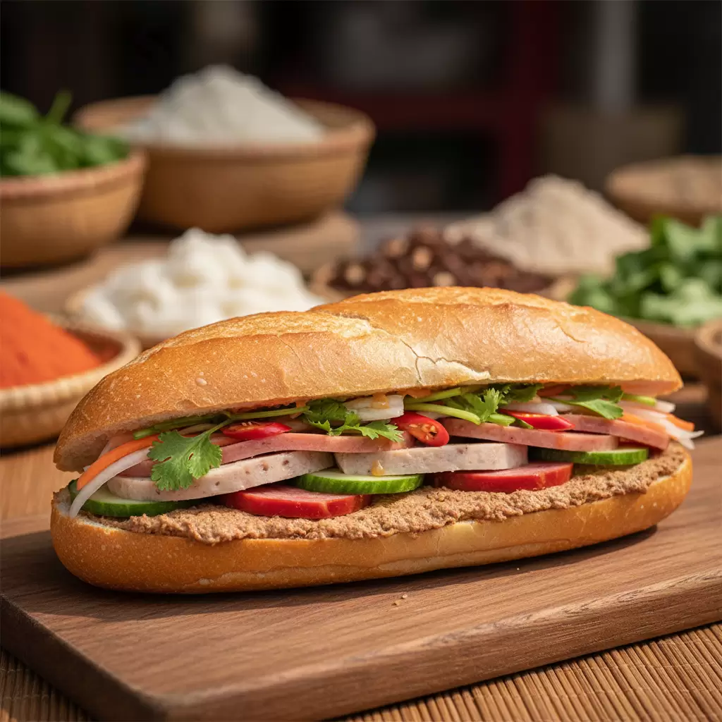 gemini_image_1770270724-1 Bánh mì Sài Gòn biểu tượng ẩm thực đường phố tại trung tâm Quận 1