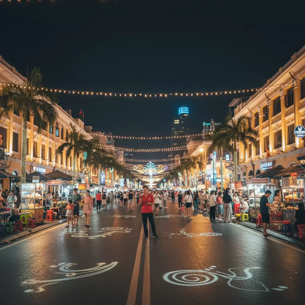 Phố đi bộ Nguyễn Huệ là điểm đến lý tưởng để khám phá ẩm thực và nhịp sống về đêm