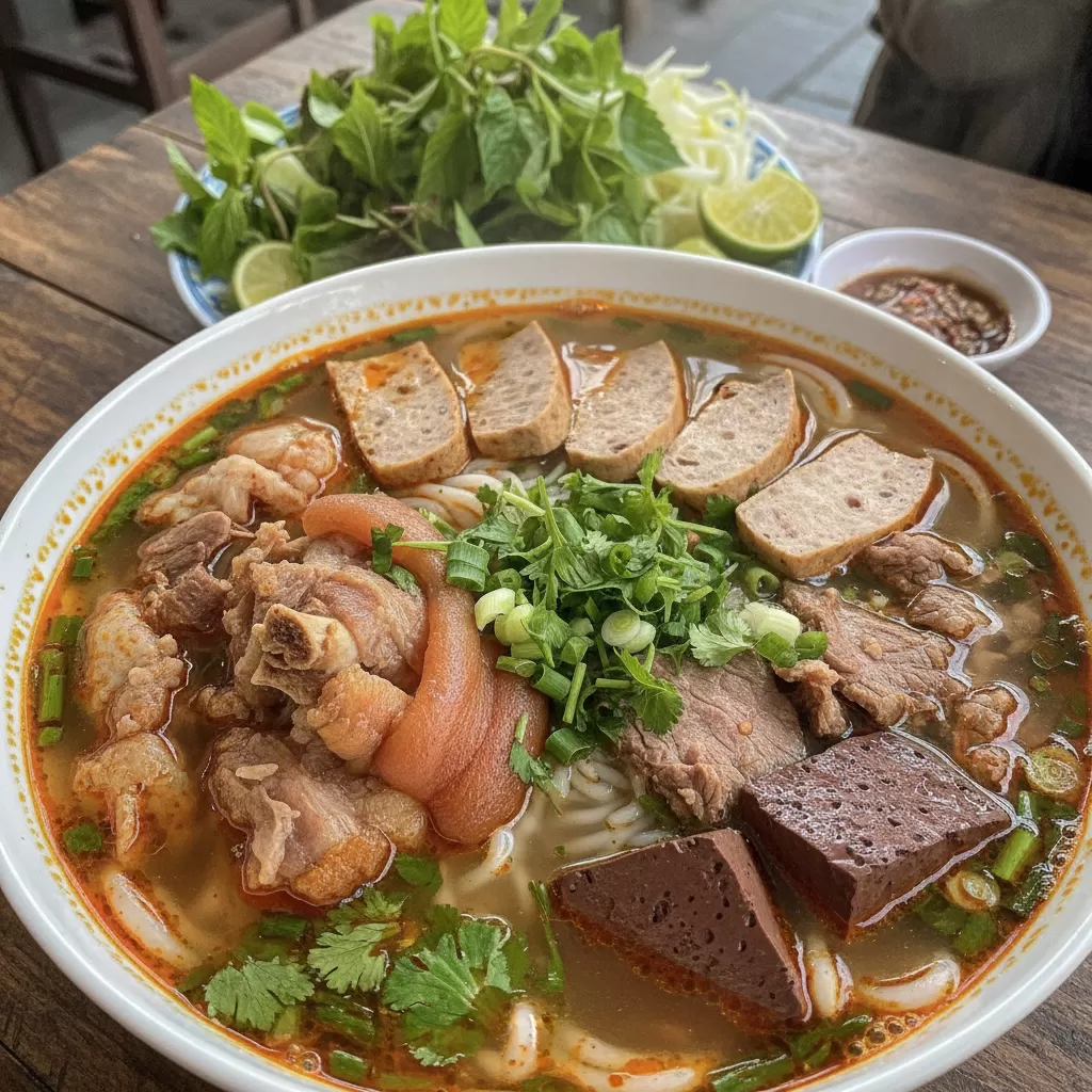 gemini_image_1770271849 Bún bò Huế Hương vị miền Trung đậm đà giữa lòng phố thị