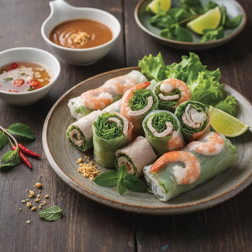 gemini_image_1770272231-1 Gỏi cuốn với nhiều rau xanh và màu sắc bắt mắt là lựa chọn hàng đầu của thực khách chú trọng sức khỏe