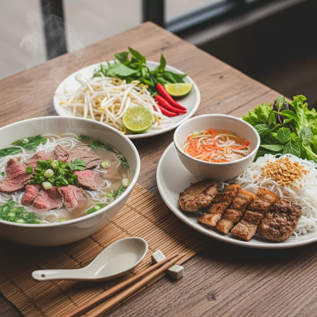 gemini_image_1770272803 Phở và Bún chả là hai món ăn kinh điển luôn được khách châu Á ưu tiên lựa chọn