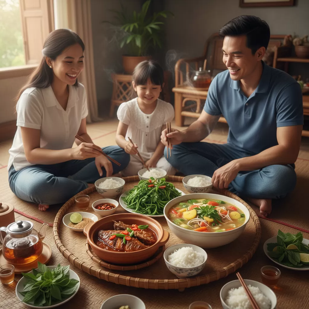 gemini_image_1770273533 Thực đơn món Việt đa dạng mang đến hương vị đậm đà và thanh mát cho bữa tối