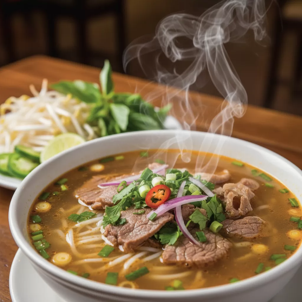 gemini_image_1770274251 Phở bò truyền thống với nước dùng đậm đà giúp phục hồi năng lượng nhanh chóng