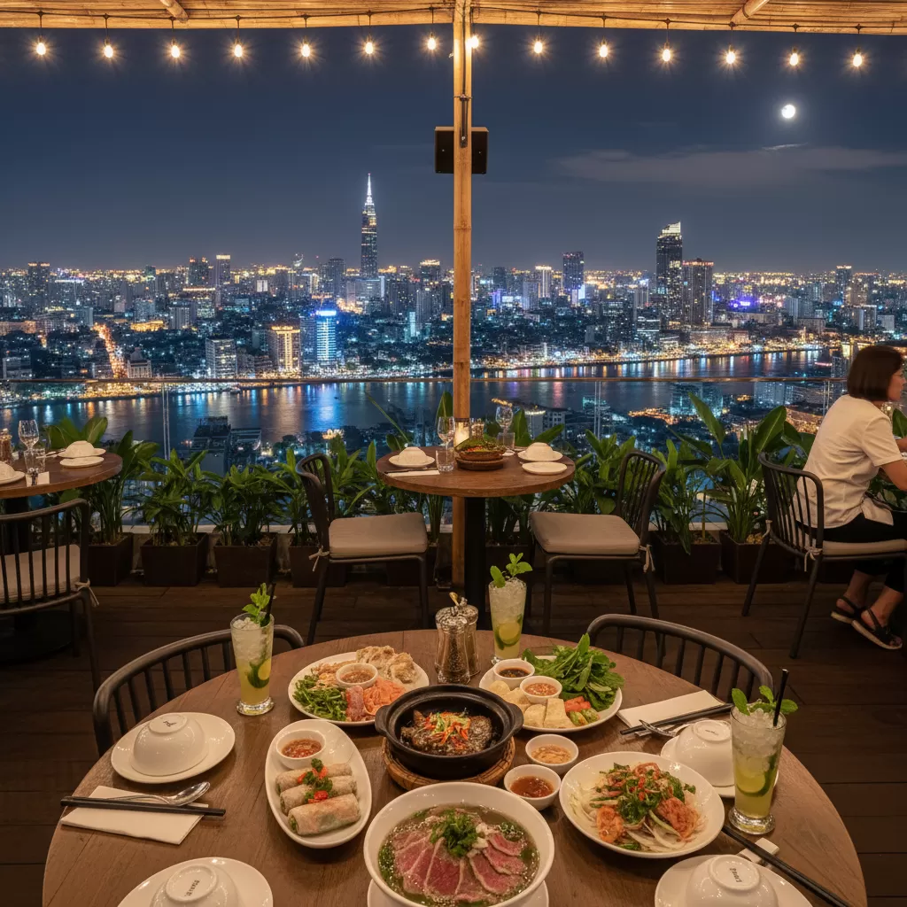 Thưởng thức ẩm thực Việt với tầm nhìn lung linh toàn cảnh Sài Gòn về đêm