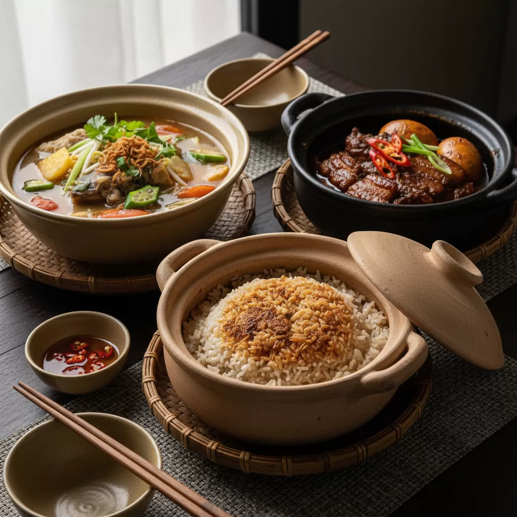 gemini_image_1770280856 Cơm niêu là nét văn hóa ẩm thực đặc sắc được nhiều người ưa chuộng cho bữa trưa