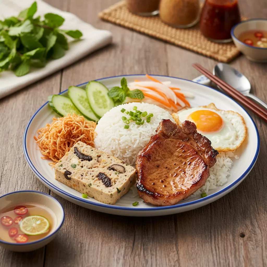 Cơm tấm sườn bì chả  món ăn trưa đặc trưng không thể bỏ qua khi đến Sài Gòn