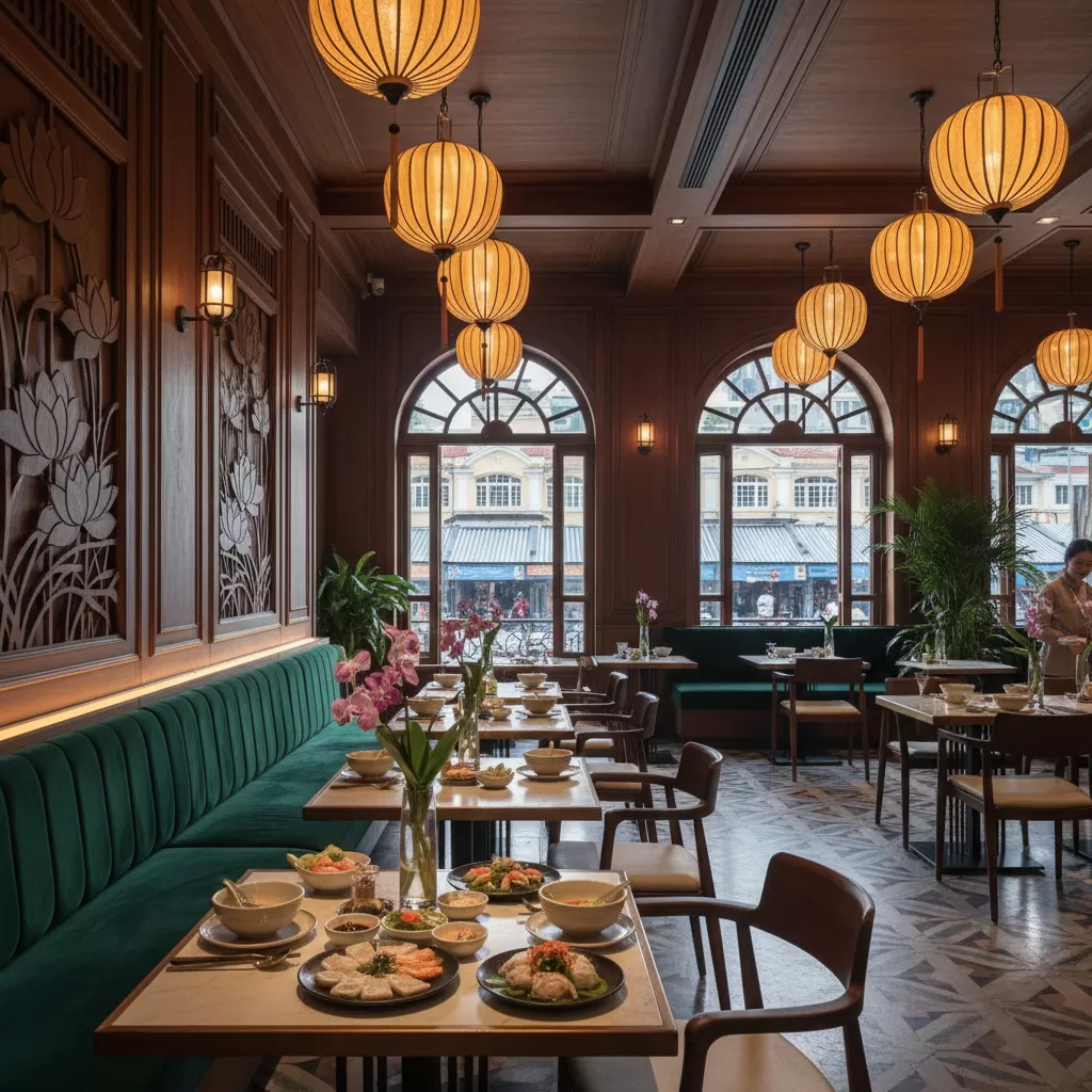 Các nhà hàng gần chợ Bến Thành thường có không gian ấm cúng phục vụ đa dạng món ăn vùng miền