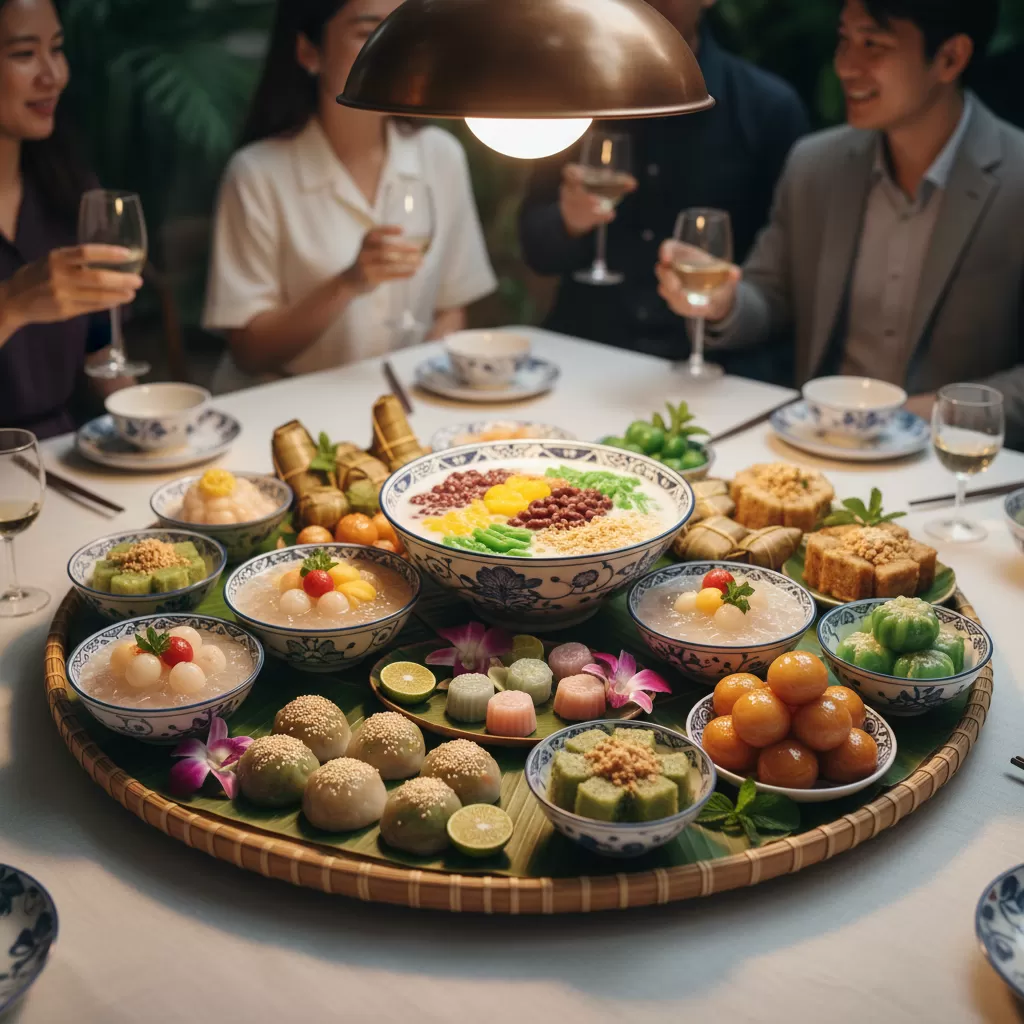 gemini_image_1770286214 Cách trình bày món tráng miệng tinh tế trong các buổi tiệc sang trọng