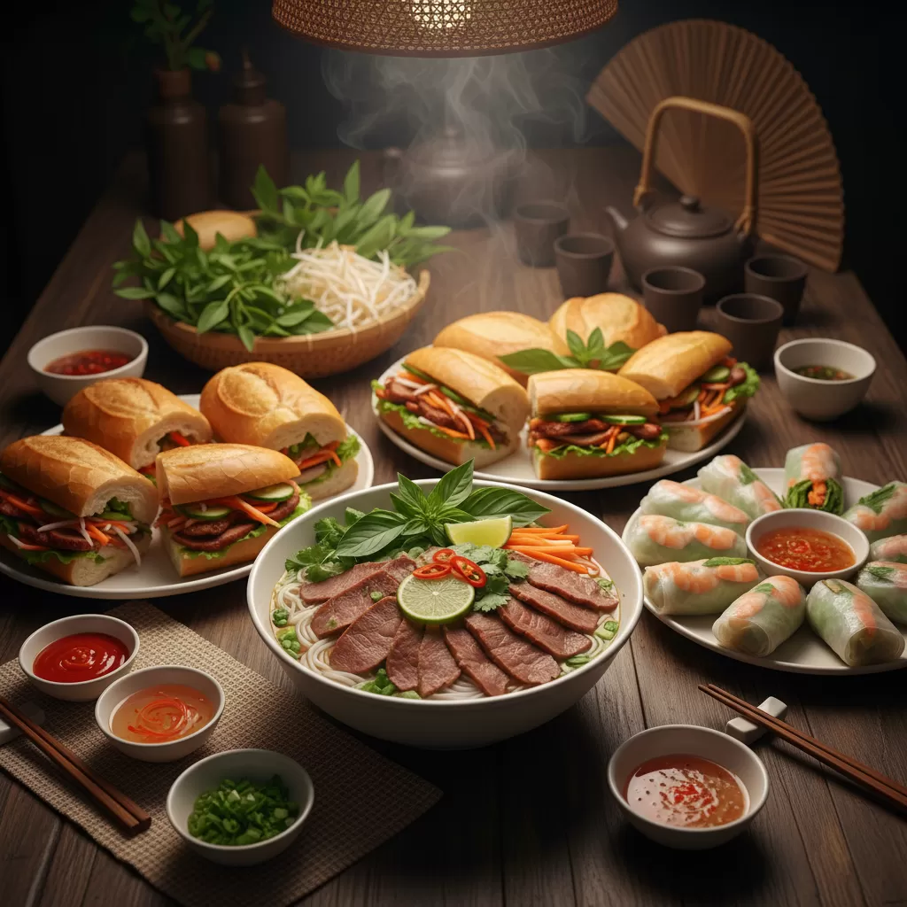 gemini_image_1770288058 Ẩm thực Việt Nam đa dạng và hấp dẫn đối với du khách quốc tế