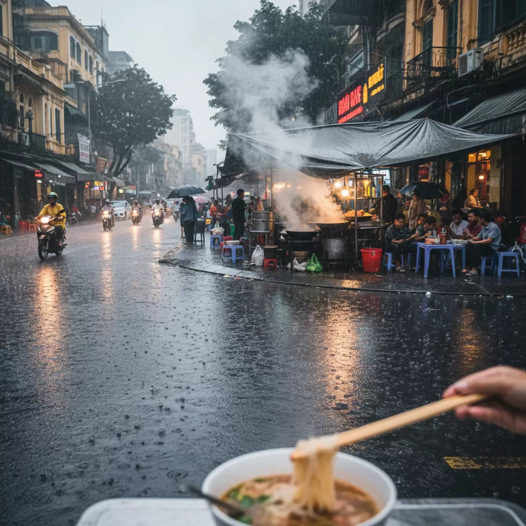 gemini_image_1770292528 Không gian ấm cúng tại các quán ăn Việt là lựa chọn lý tưởng trong ngày mưa Sài Gòn