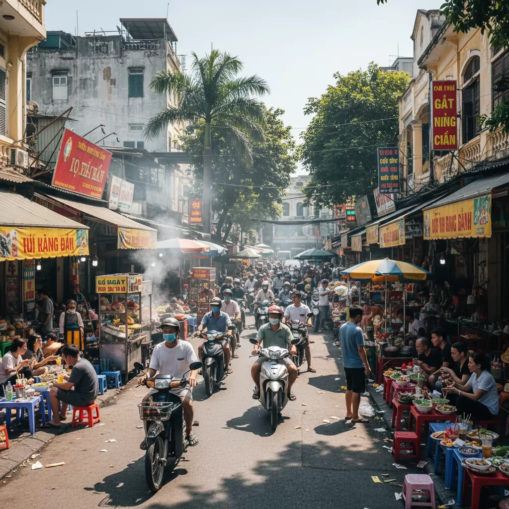 gemini_image_1770292711 Không gian nhộn nhịp tại trung tâm Quận 1 trong những ngày nắng nóng