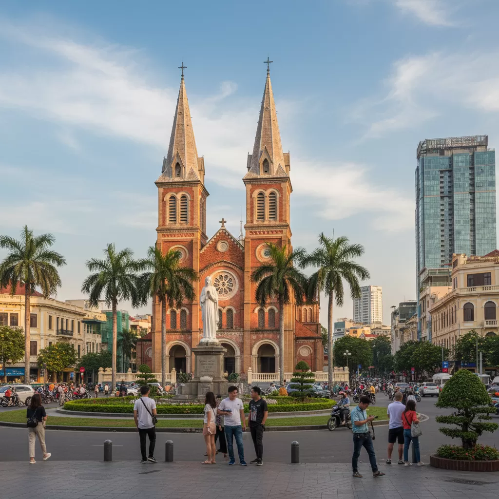 gemini_image_1770294657 Nhà thờ Đức Bà Điểm xuất phát lý tưởng cho hành trình khám phá ẩm thực Sài Gòn