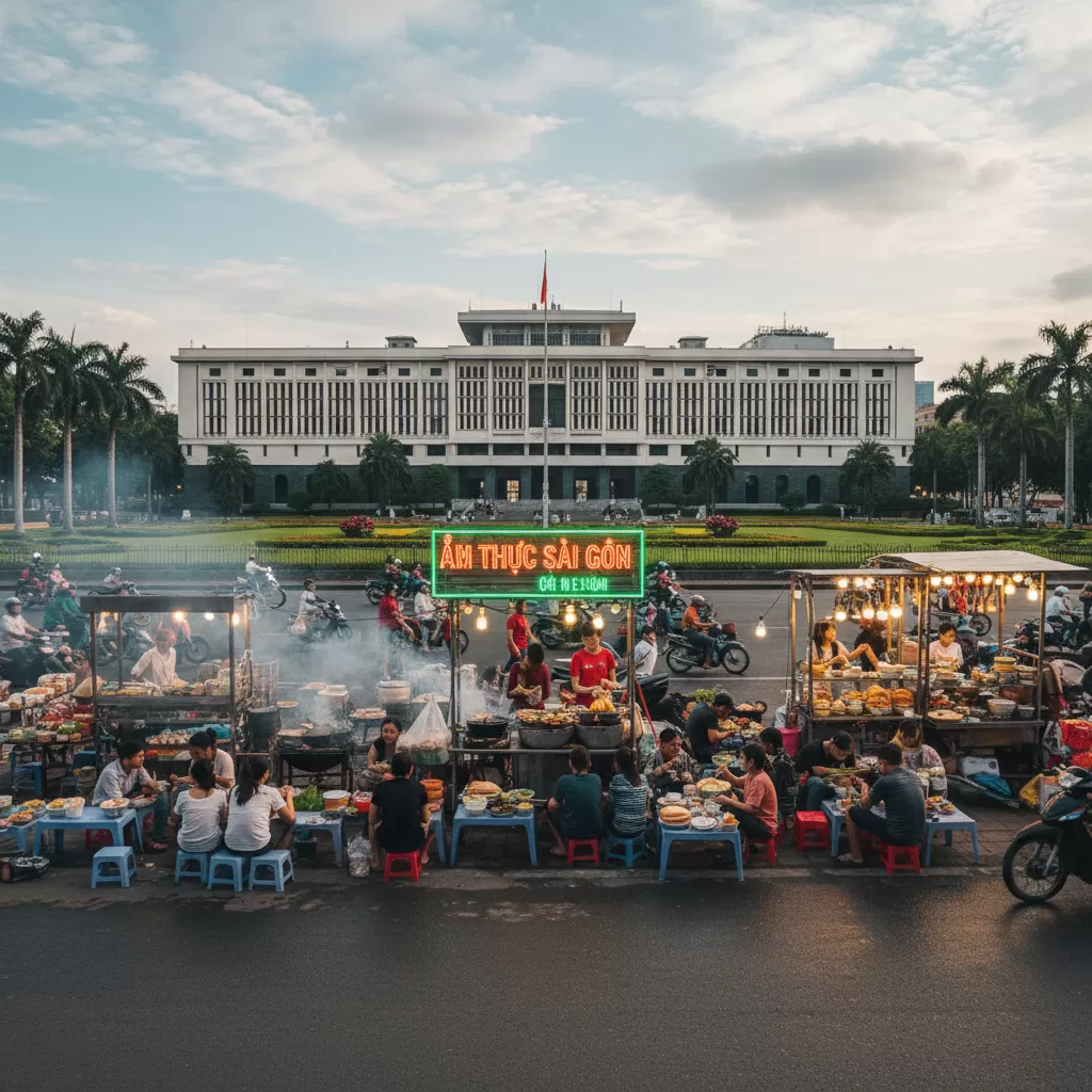 gemini_image_1770295092 Dinh Độc Lập là điểm khởi đầu hoàn hảo cho hành trình khám phá ẩm thực Quận 1