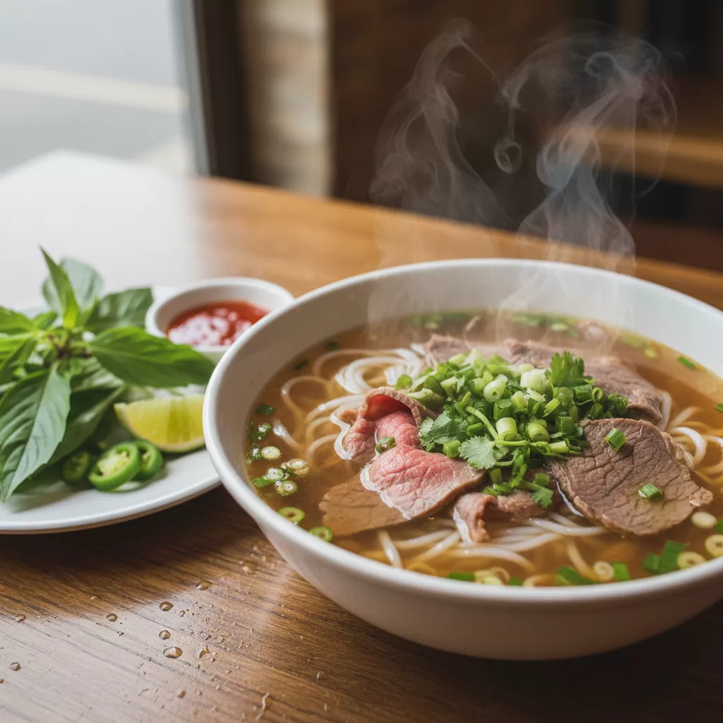 Phở bò truyền thống với nước dùng thanh ngọt không chứa vị cay nồng
