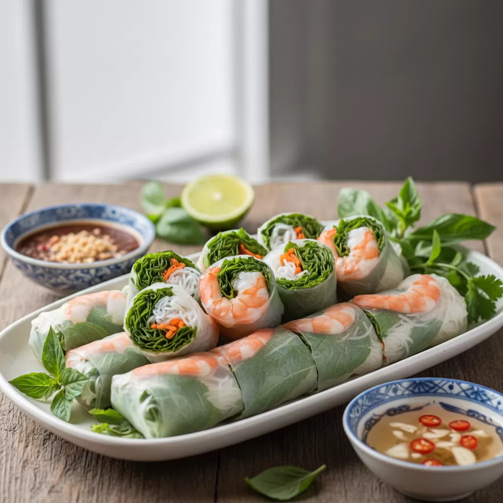 Gỏi cuốn tôm thịt  món ăn thanh mát ít calo và giàu chất xơ