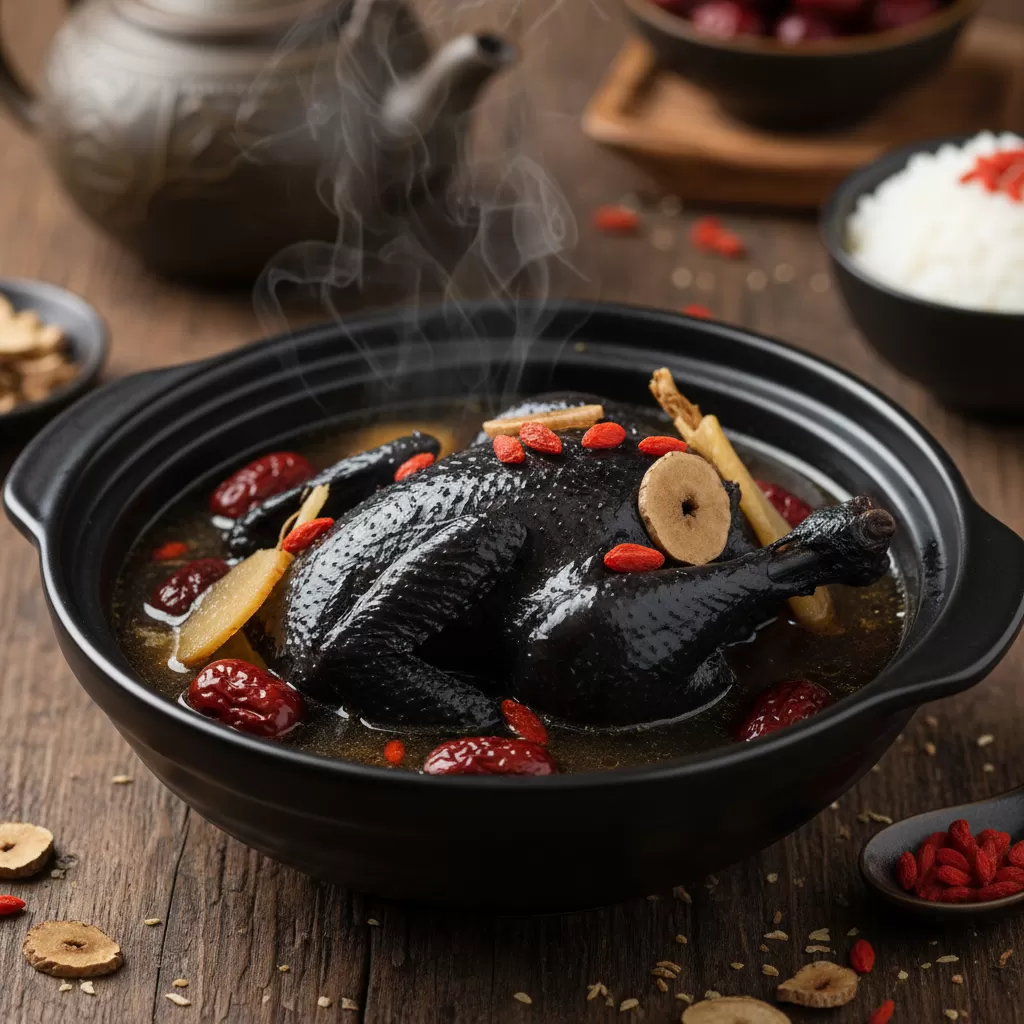 Gà ác hầm thuốc bắc là món ăn đại bổ giúp phục hồi thể lực nhanh chóng