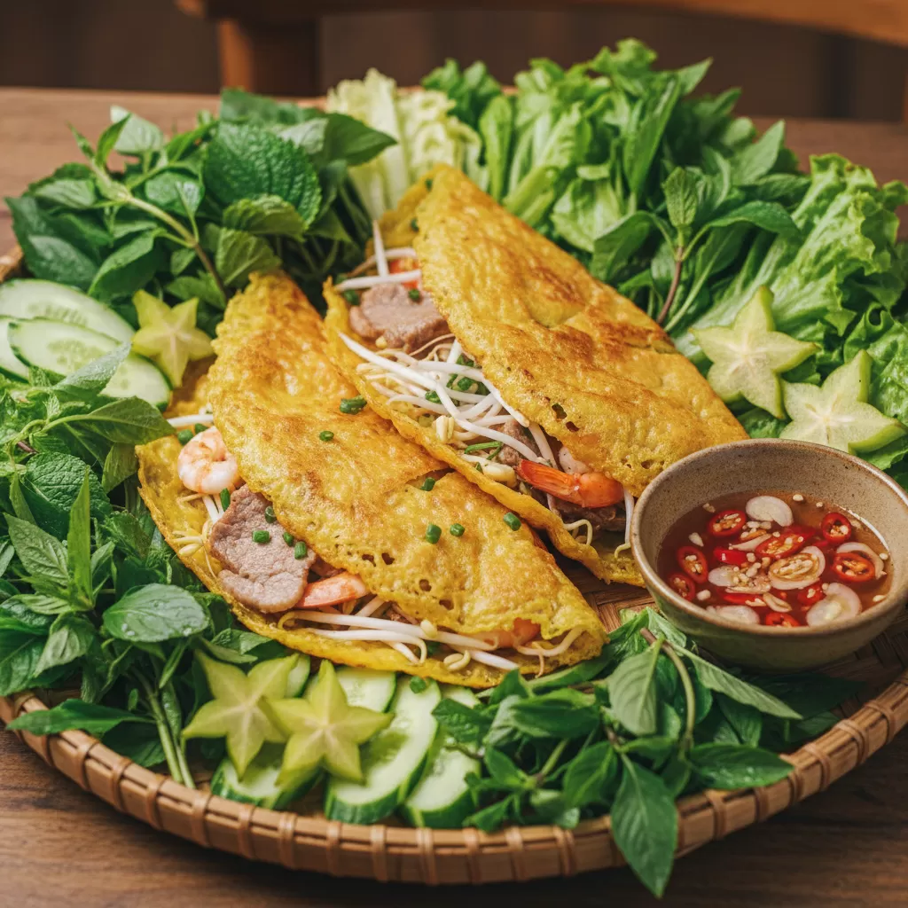 gemini_image_1770299460 Màu sắc rực rỡ của bánh xèo là nguồn cảm hứng bất tận cho các nhiếp ảnh gia ẩm thực