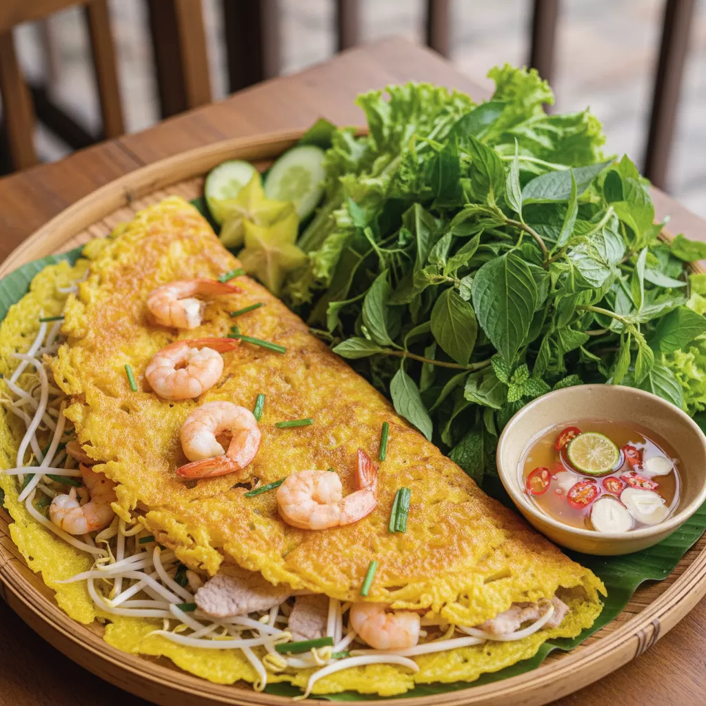 gemini_image_1770302140-1 Bánh xèo miền Tây với lớp vỏ giòn rụm đặc trưng tại Sài Gòn