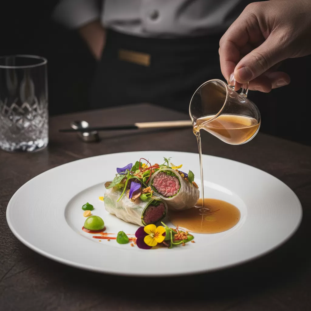 gemini_image_1770302425 Sự tinh tế trong cách trình bày món Việt hiện đại giúp nâng tầm trải nghiệm ẩm thực