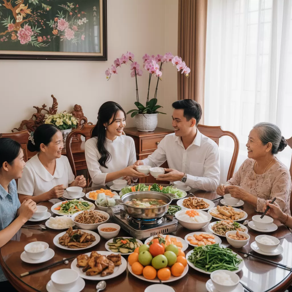 gemini_image_1770302760 Bữa cơm gia đình Việt ấm cúng là cầu nối gắn kết tình thân giữa hai bên gia đình