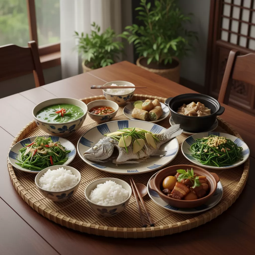 gemini_image_1770307260-1 Nghệ thuật bày trí tinh tế giúp nâng tầm không gian bữa tiệc gia đình