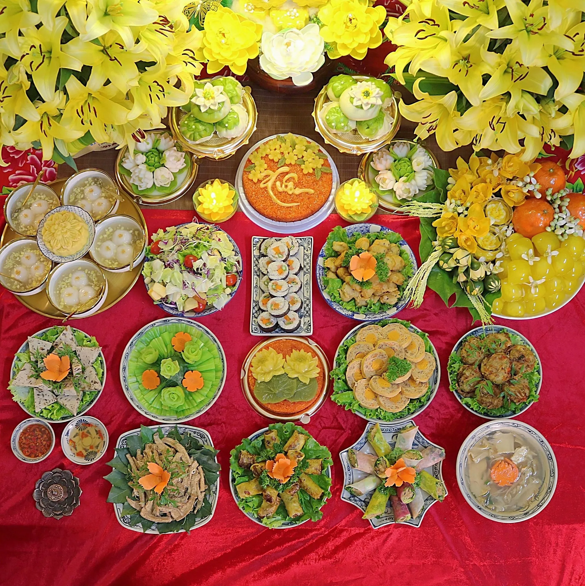 Mâm cỗ chay ngày Rằm tháng Giêng được chuẩn bị cầu kỳ và thành kính