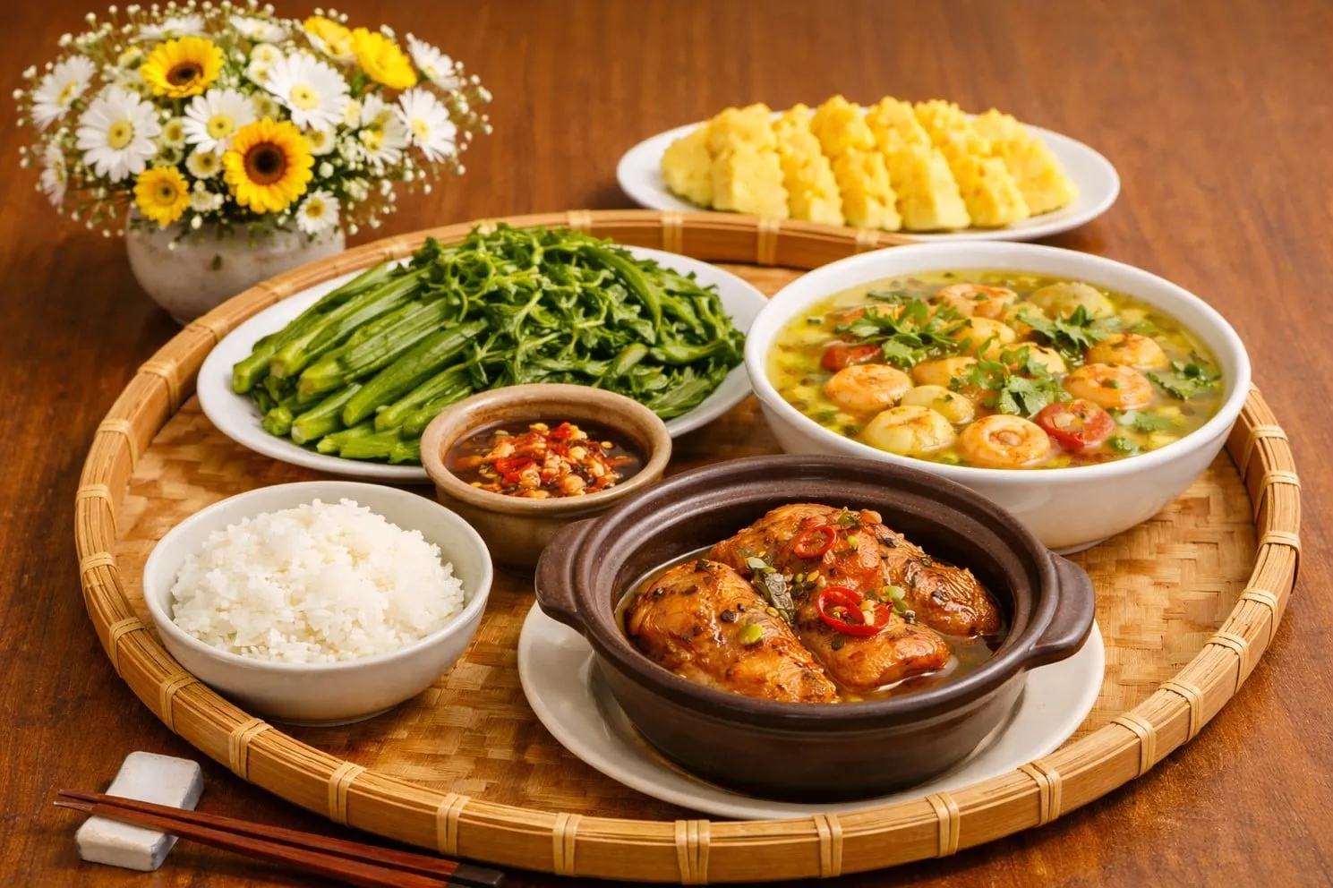 caloc-1114 Cá hú kho tộ kết hợp hoàn hảo cùng các loại rau luộc dân dã