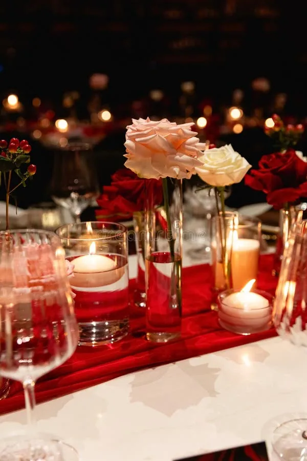 candlelight-date-restaurant-glasses-wine-bouquet-flowers-romantic-dinner-setup-night-table-setting-couple-valentine-337773013 Sự chuẩn bị kỹ lưỡng về vị trí và trang trí giúp buổi hẹn hò thêm phần thăng hoa