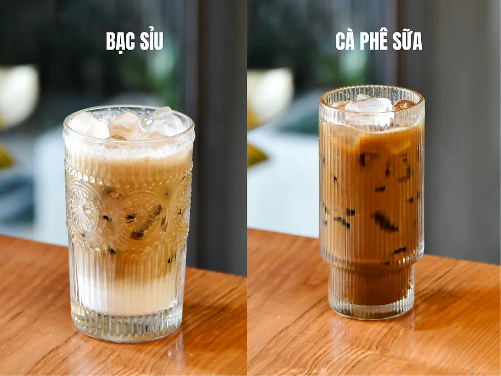 Sự khác biệt rõ rệt về màu sắc và tỷ lệ giữa bạc xỉu và cà phê sữa