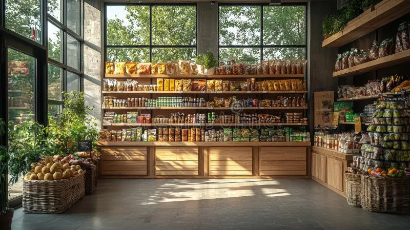 charming-grocery-store-interior-rustic-wooden-shelves-filled-fresh-produce-illuminated-soft-natural-sunlight-391940552 Lựa chọn thực phẩm hữu cơ tại Quận 1 để đảm bảo chất lượng cho bữa tối detox