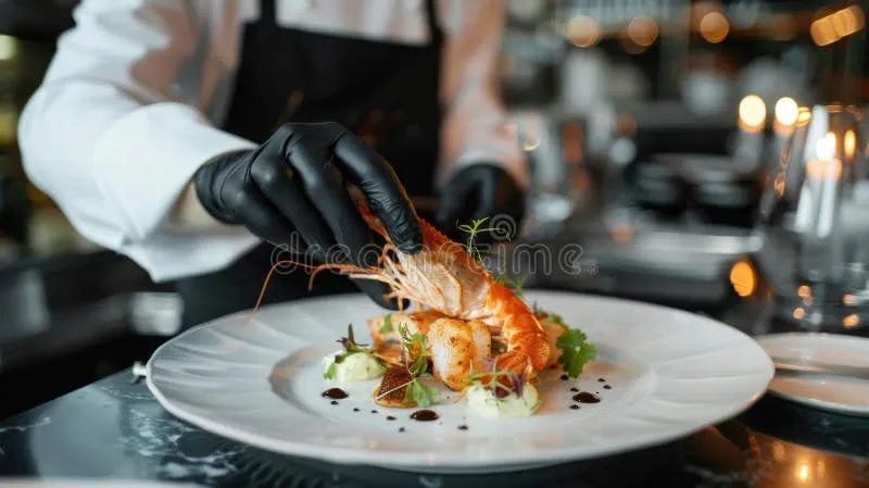 close-up-seafood-dish-being-served-professional-waiter-fine-dining-elegant-black-gloved-hands-waiter-serving-365563914 Phong cách phục vụ chuyên nghiệp và tận tâm là tiêu chuẩn hàng đầu tại các nhà hàng hạng sang