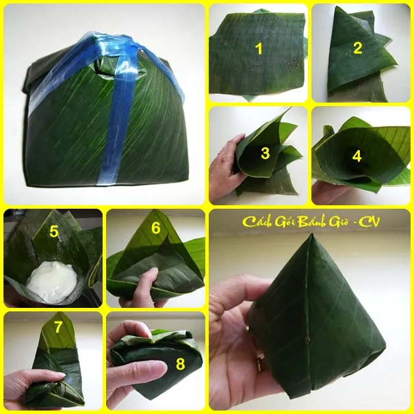 Gói bánh giò bằng lá chuối đòi hỏi sự khéo léo để tạo hình kim tự tháp chuẩn xác