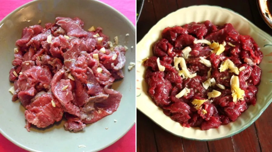 Thịt bò được tẩm ướp kỹ lưỡng với dầu hào và bột năng để giữ độ mềm mượt
