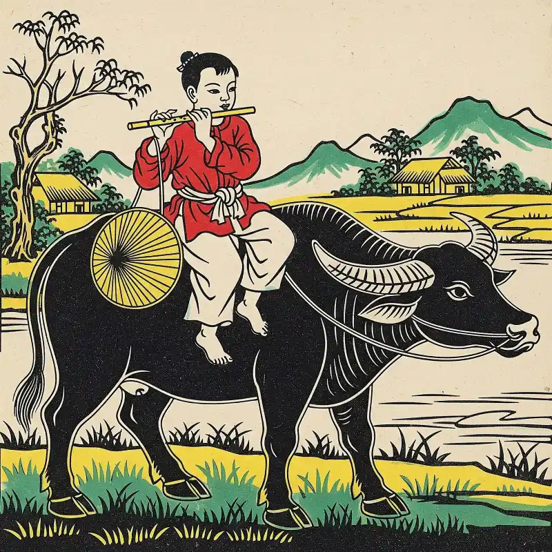 tranh-dong-ho-chan-trau-thoi-sao-17 Bức tranh Mục đồng chăn trâu thổi sáo Biểu tượng văn hóa dân gian Việt Nam đầy tính nghệ thuật